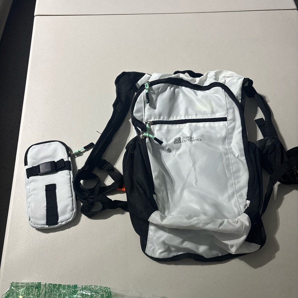 High Experience White and Black Hiking Backpack with Pouch
